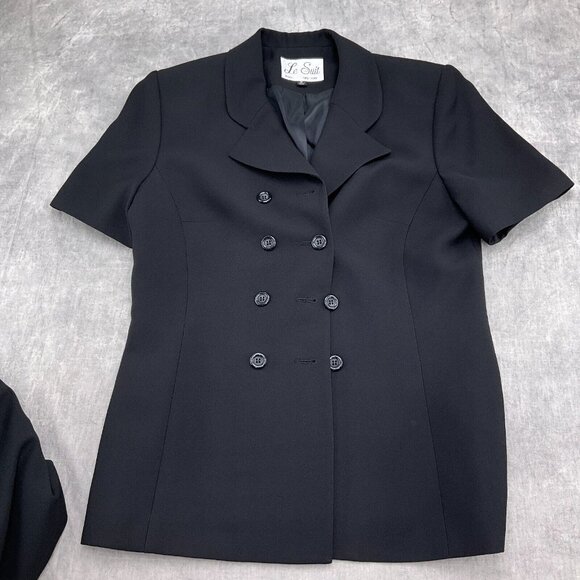Le Suit Skirt Set Women 8 36/27Wx24L Black‎ Crepe Double Breasted Career Classic - Picture 2 of 15